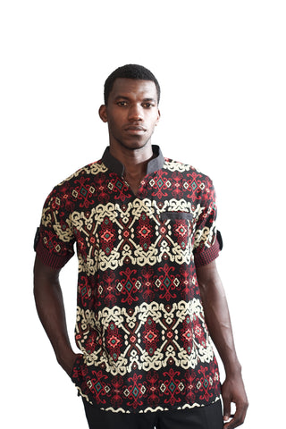 CHEMISE  COURTE MANCHE COL MAO PAGNE SOIE HOMME