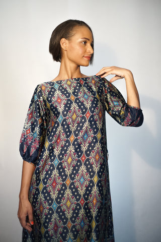 ROBE PAGNE AFRICAIN SOIE COL BATEAU FEMME