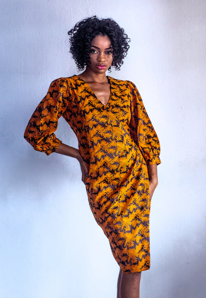 ROBE PORTE FEUILLE COL V MANCHE 3/4 FEMME
