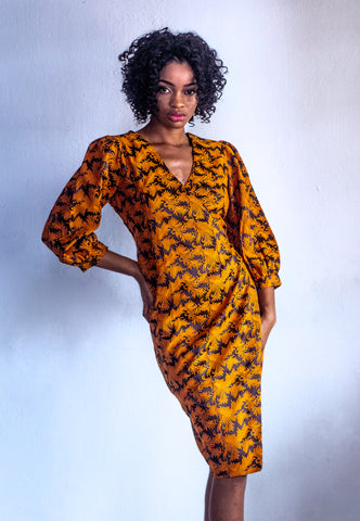 ROBE PORTE FEUILLE COL V MANCHE 3/4 FEMME
