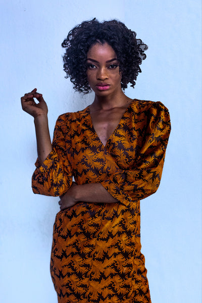 ROBE PORTE FEUILLE COL V MANCHE 3/4 FEMME