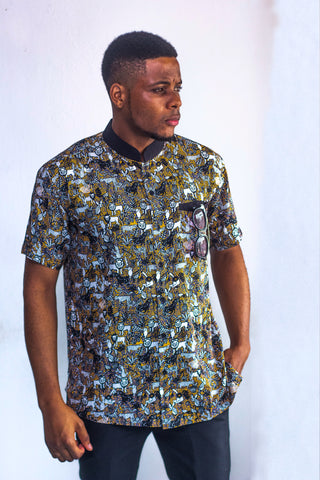 CHEMISE COURTES MANCHES COL MAO POCHE INTERIEURE HOMME